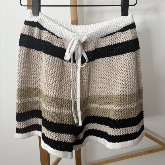 SABO Quinn Stripe Crochet Shorts (Size 2) 100% Cotton Knit High Rise Semi Sheer - Picture 2 of 9